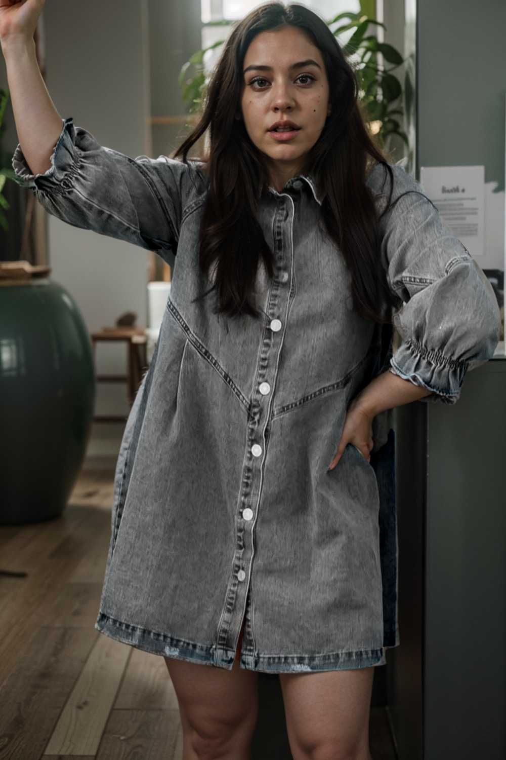 chic gray denim mini dress with button detail