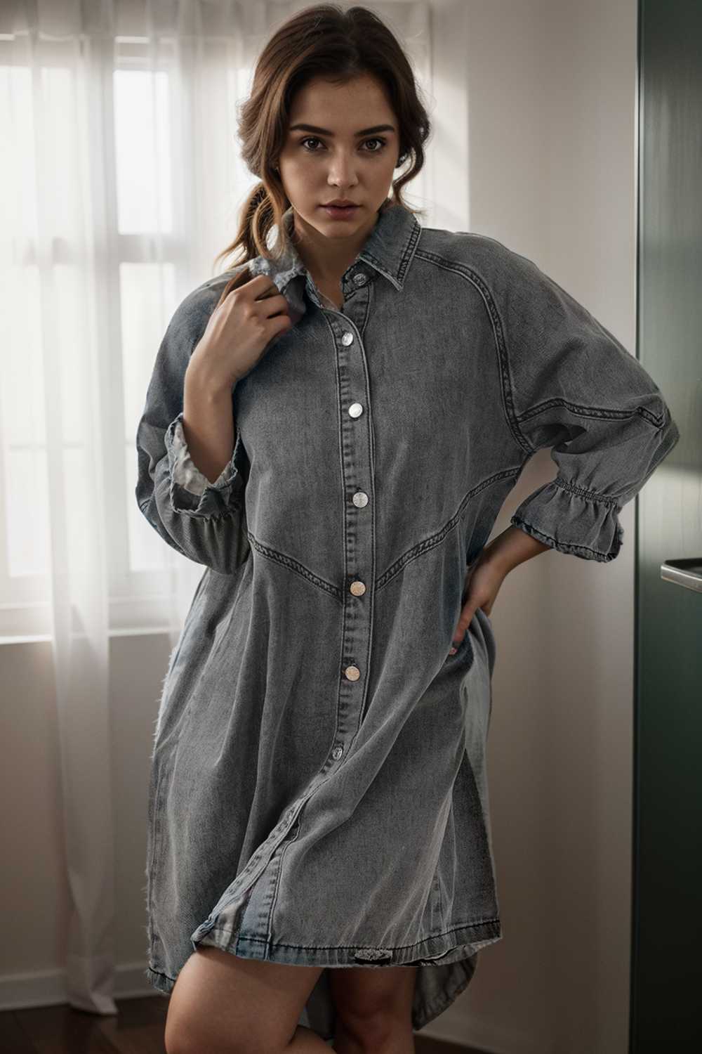 chic gray denim mini dress with button detail