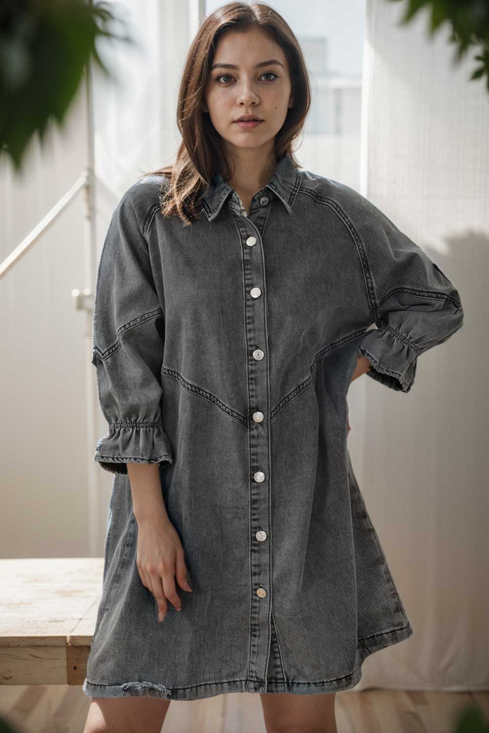 chic gray denim mini dress with button detail