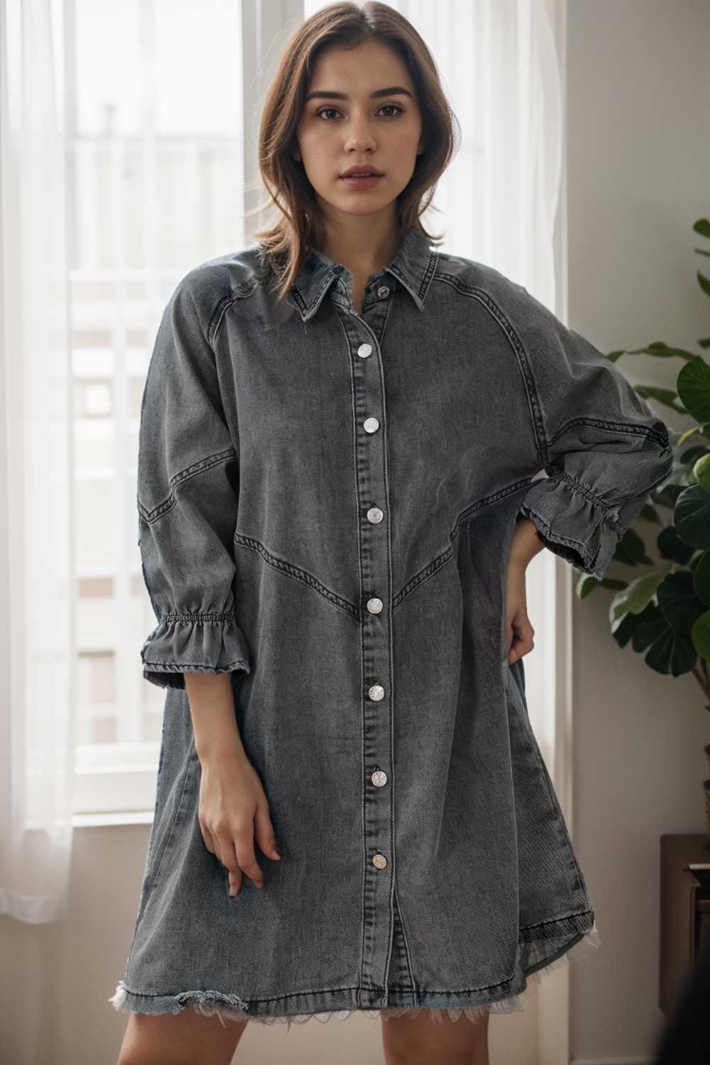 chic gray denim mini dress with button detail