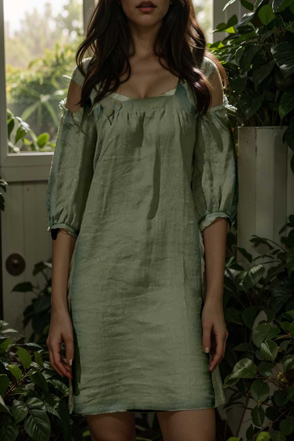 cotton linen loose casual half sleeve mini dress
