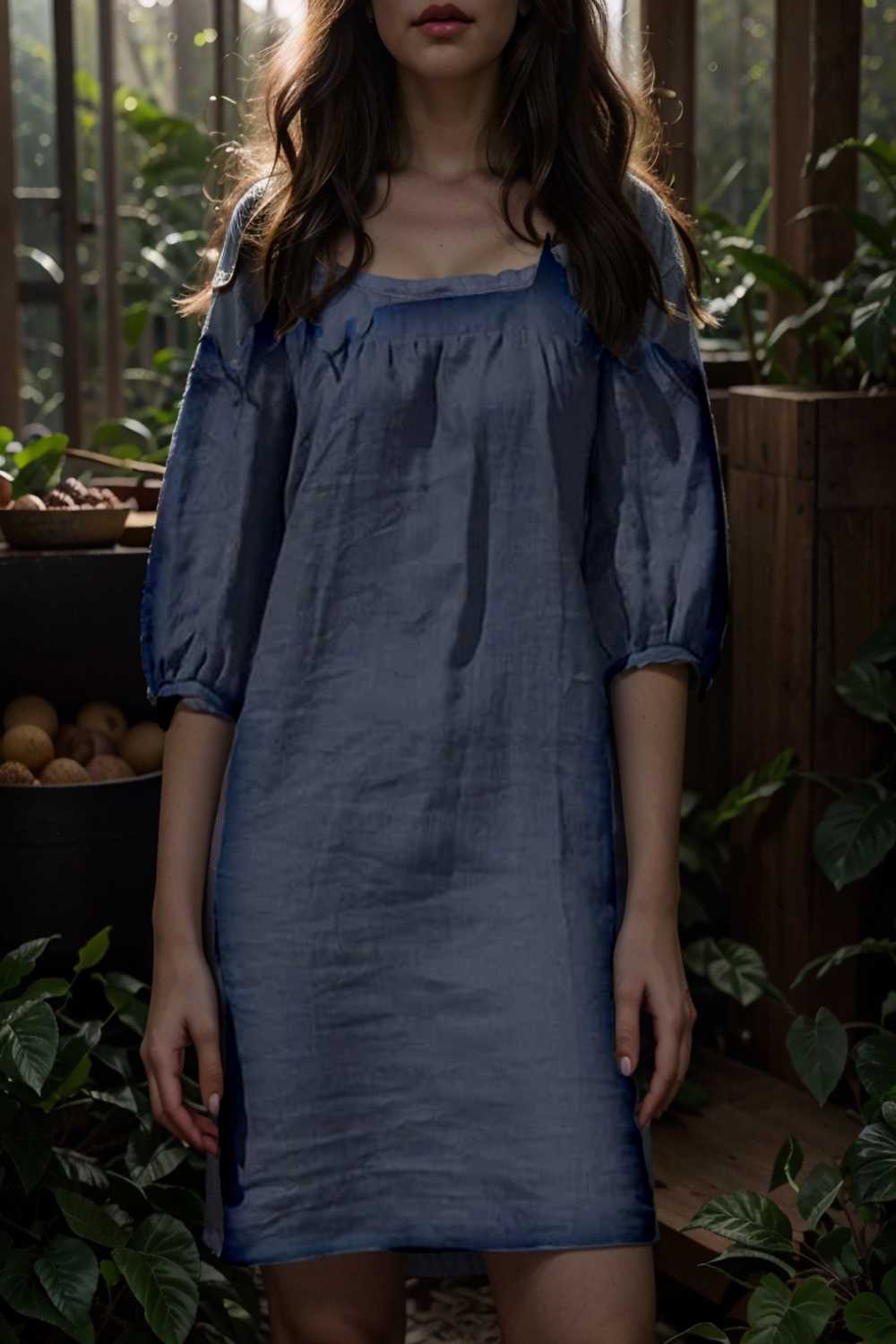 cotton linen loose casual half sleeve mini dress