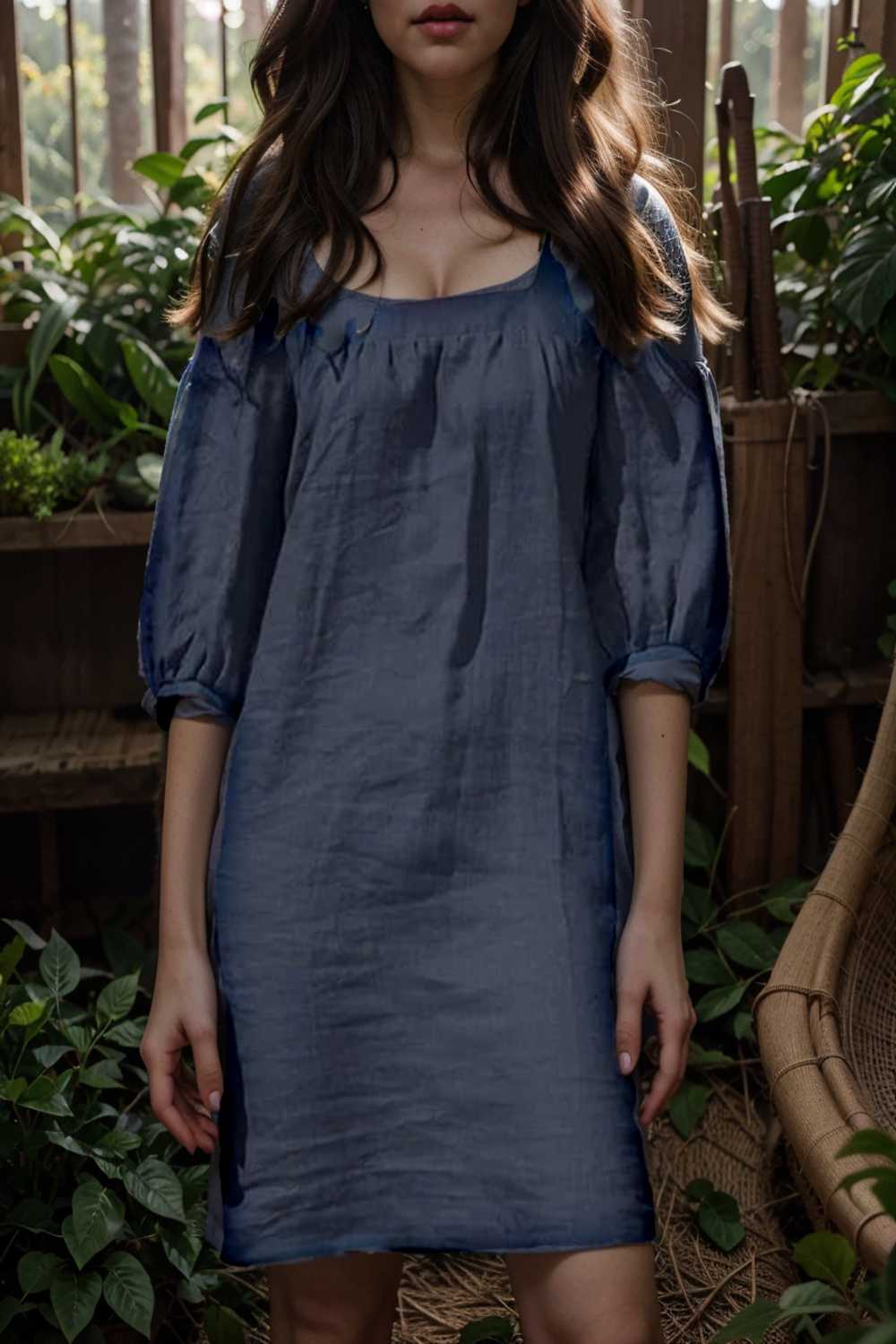 cotton linen loose casual half sleeve mini dress