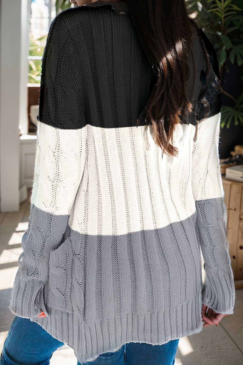 cozy cable knit button front long sleeve cardigan