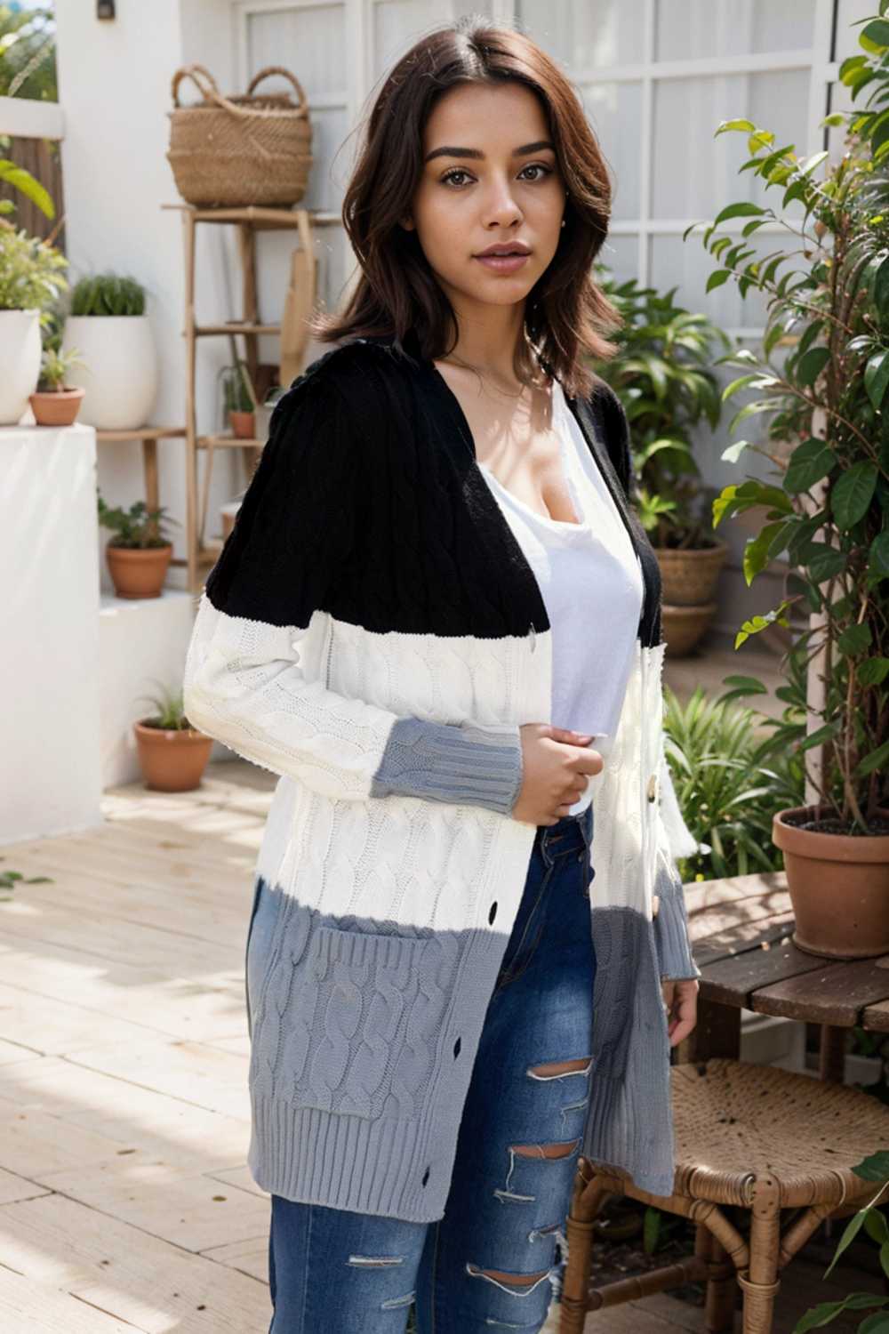 cozy cable knit button front long sleeve cardigan