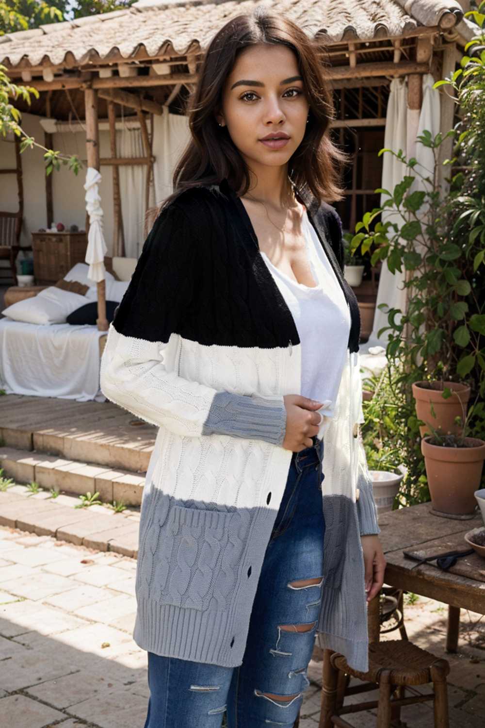 cozy cable knit button front long sleeve cardigan