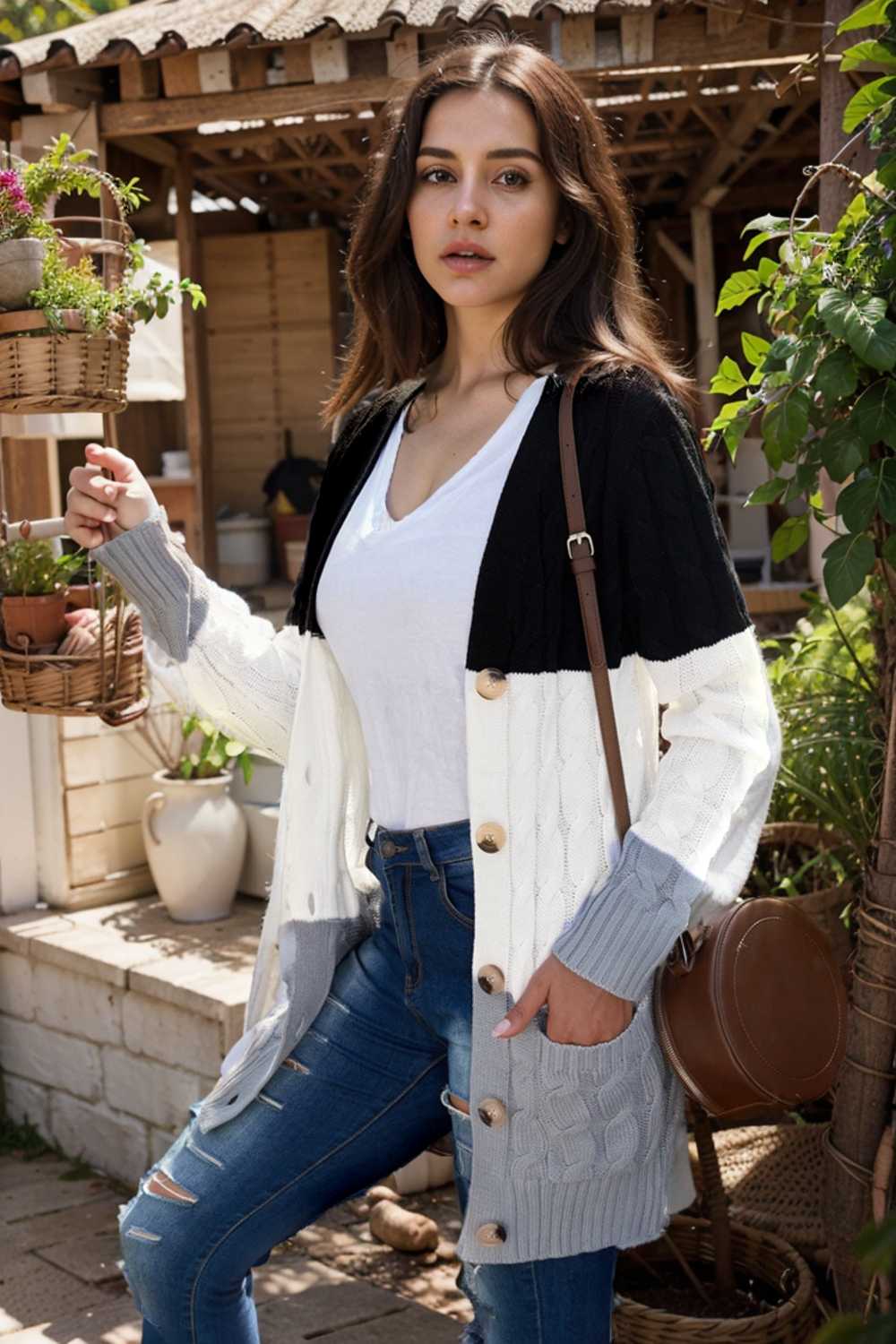 cozy cable knit button front long sleeve cardigan