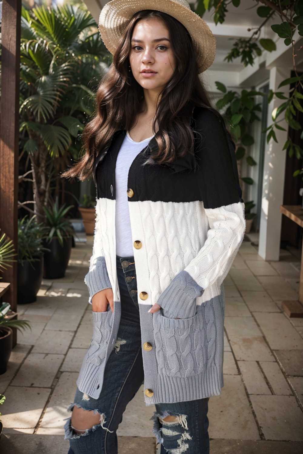 cozy cable knit button front long sleeve cardigan