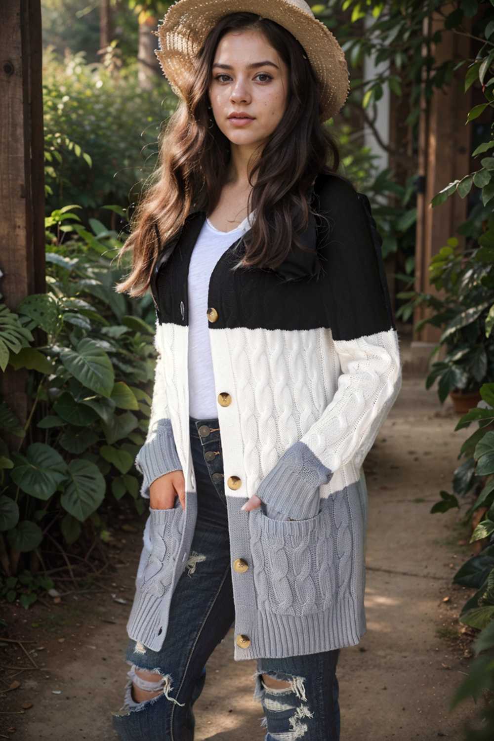 cozy cable knit button front long sleeve cardigan