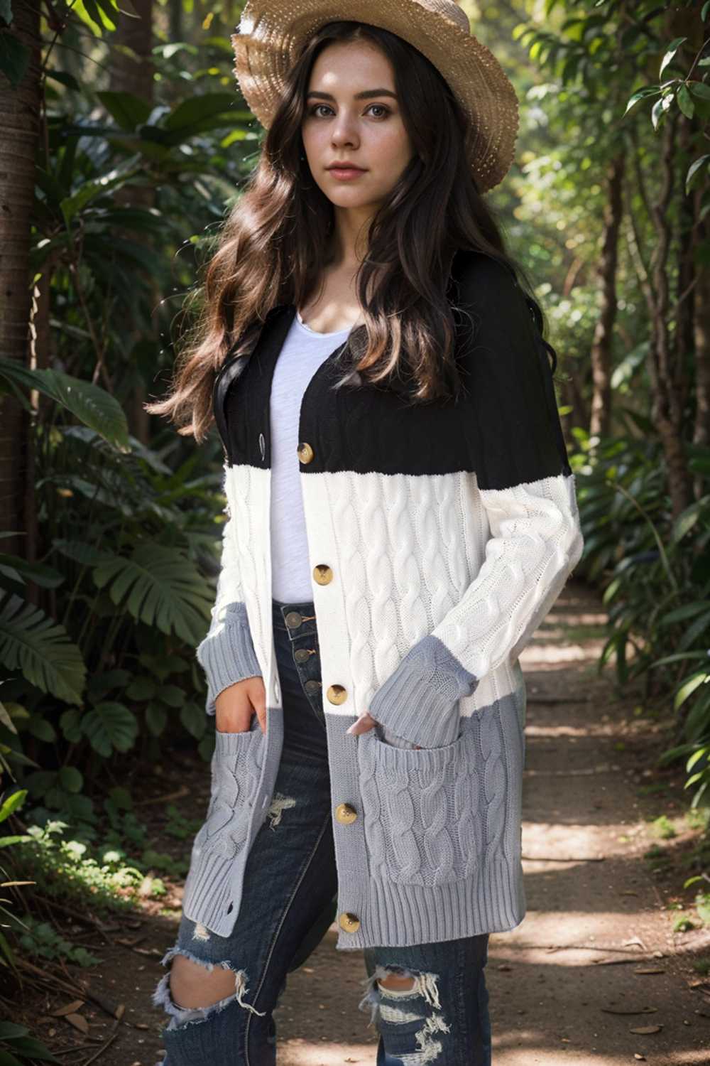 cozy cable knit button front long sleeve cardigan