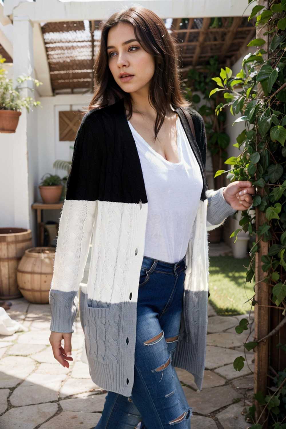 cozy cable knit button front long sleeve cardigan