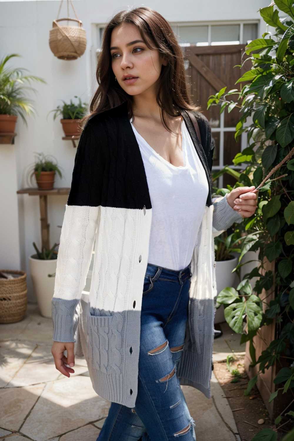 cozy cable knit button front long sleeve cardigan