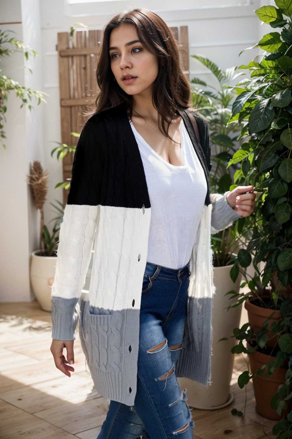 cozy cable knit button front long sleeve cardigan
