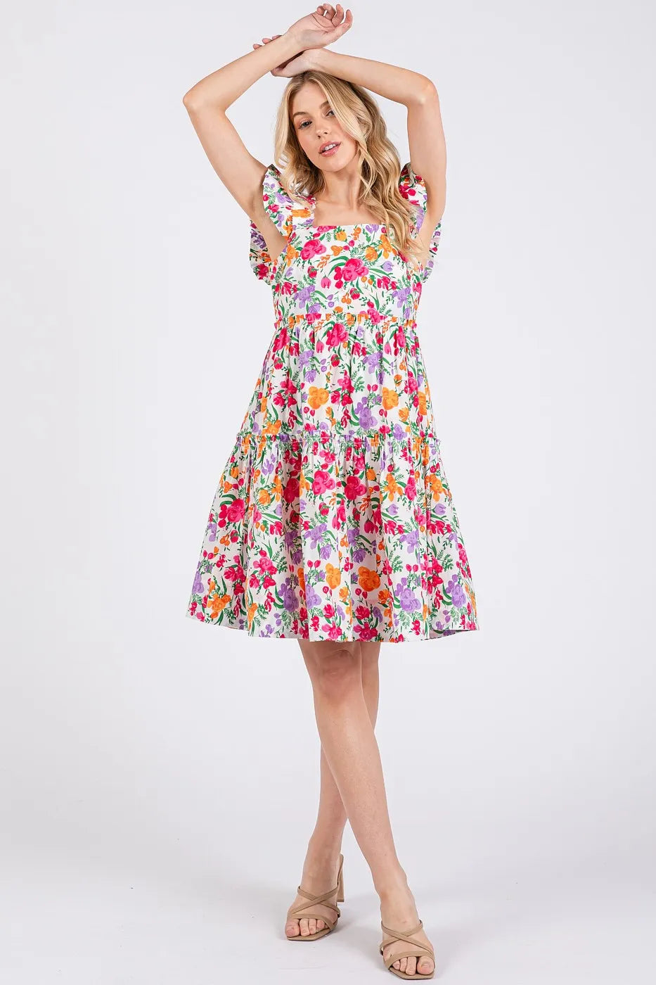 Picnic Day Floral 100 Cotton Ruffle Mini Dress