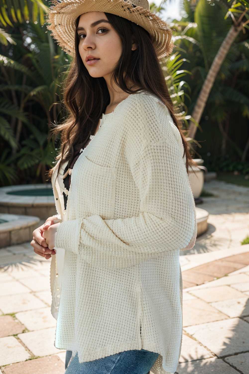 deep v neck long sleeve knitted sweater