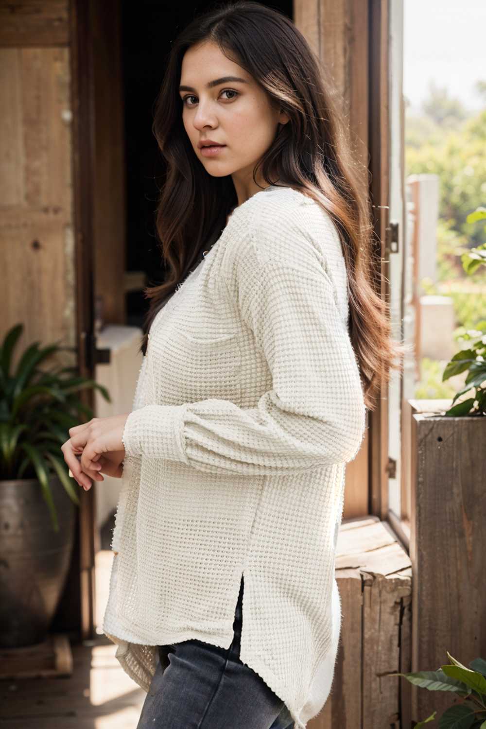 deep v neck long sleeve knitted sweater