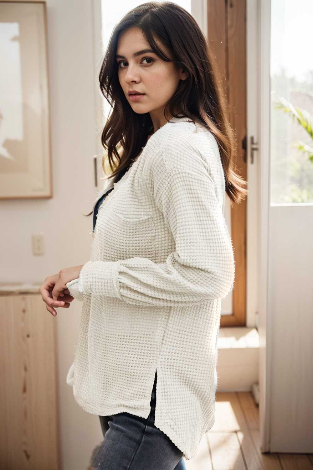 deep v neck long sleeve knitted sweater