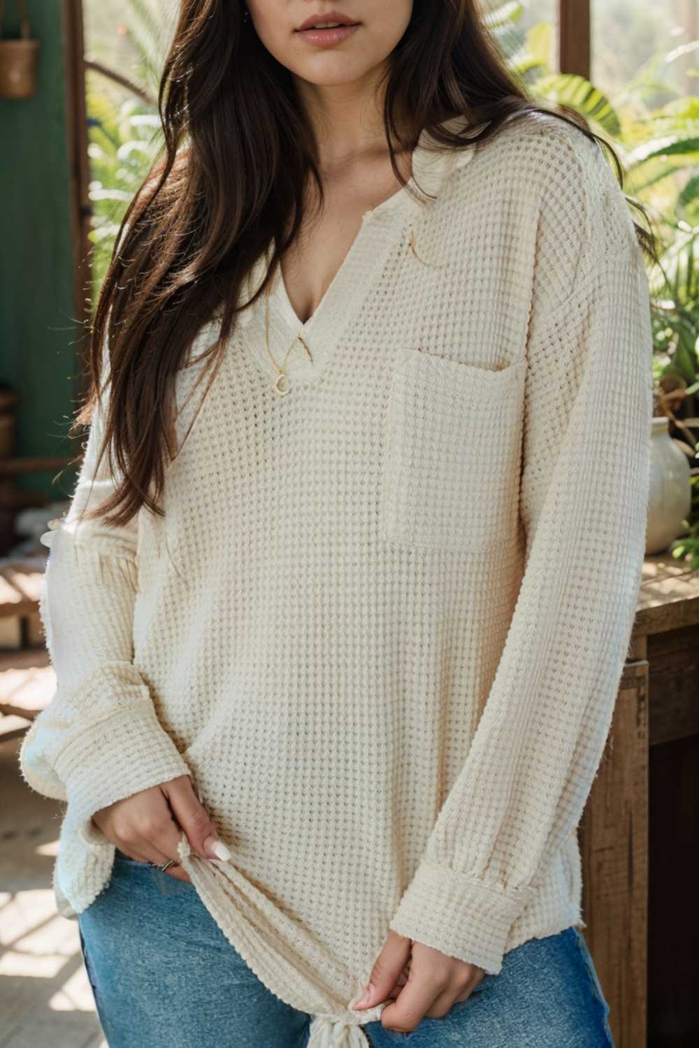 deep v neck long sleeve knitted sweater
