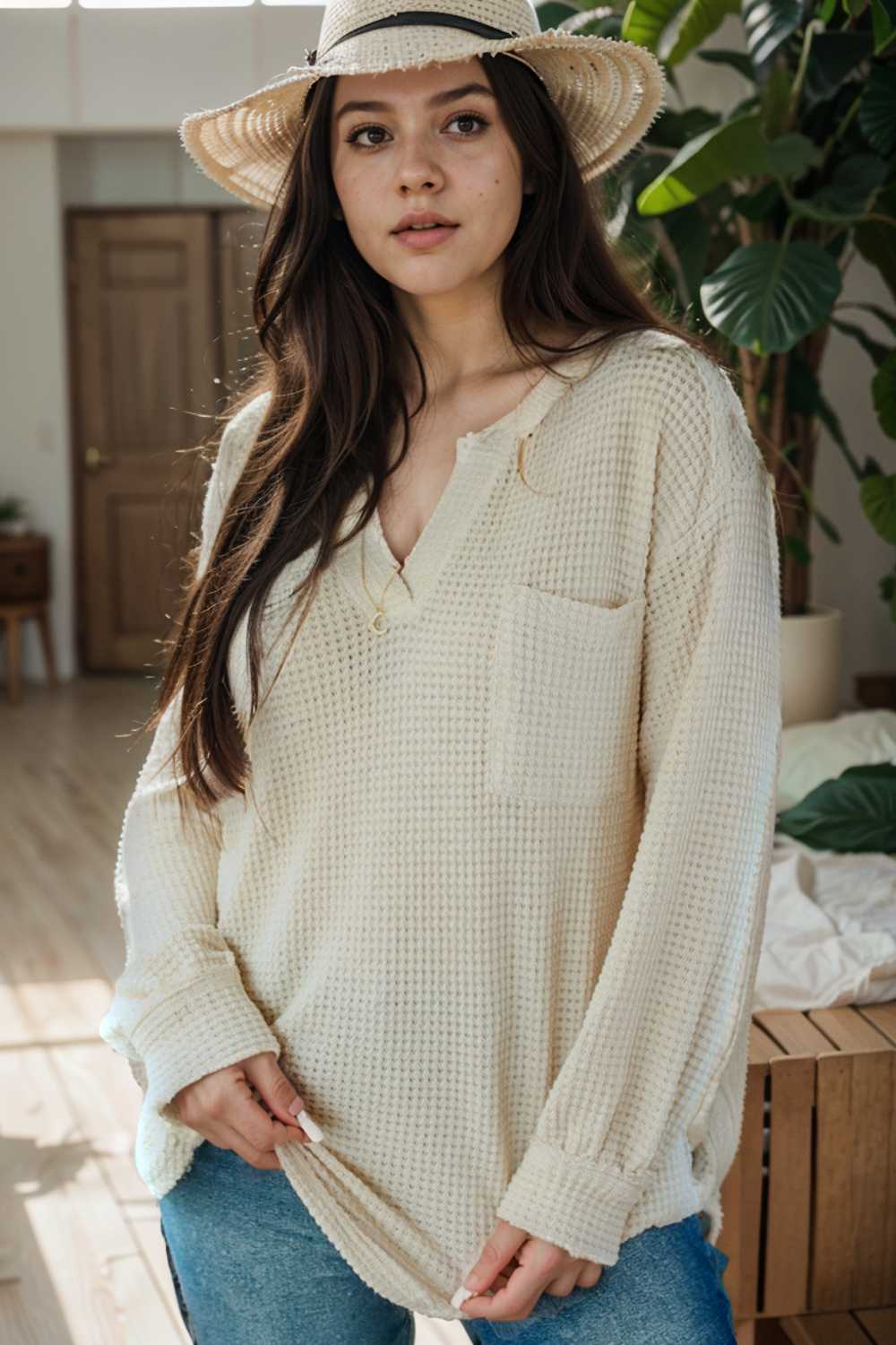 deep v neck long sleeve knitted sweater
