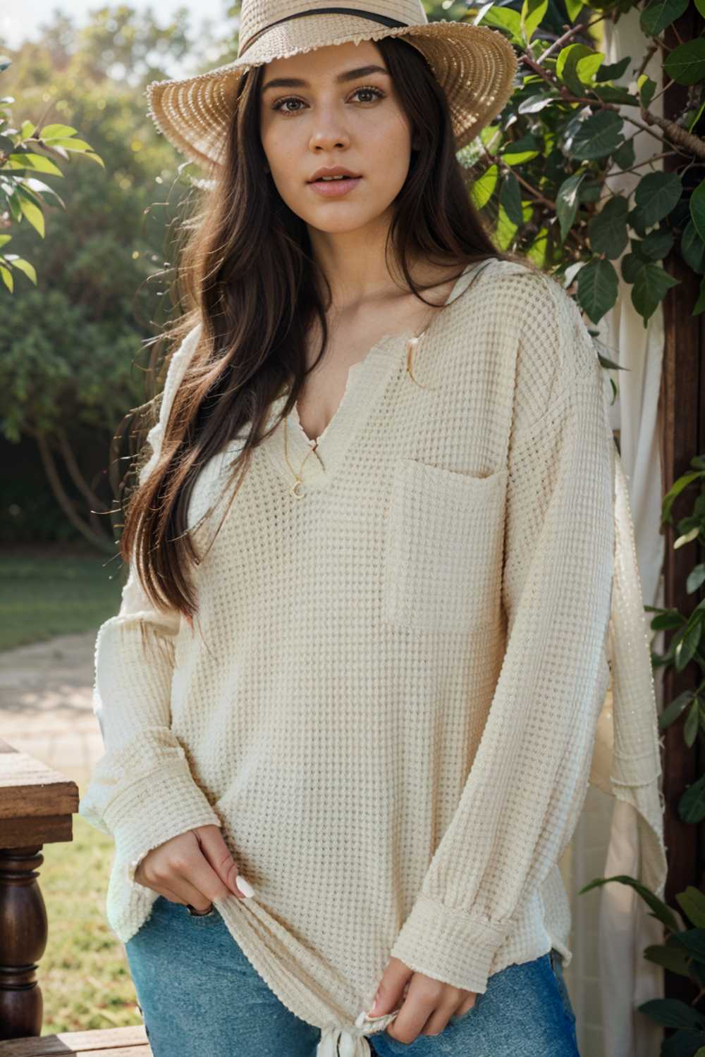 deep v neck long sleeve knitted sweater