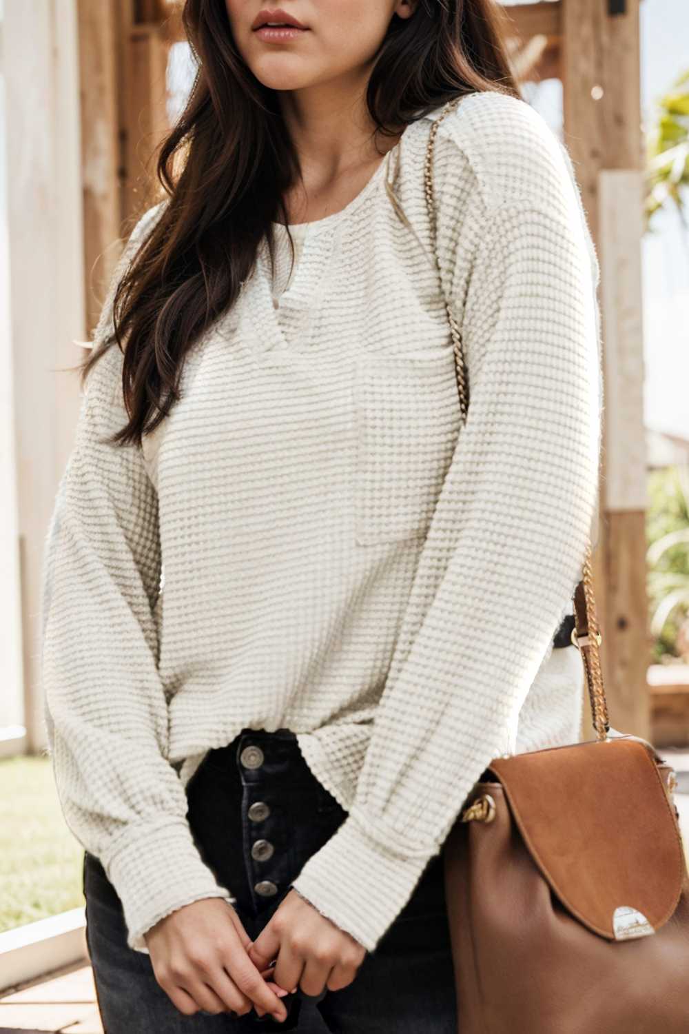 deep v neck long sleeve knitted sweater