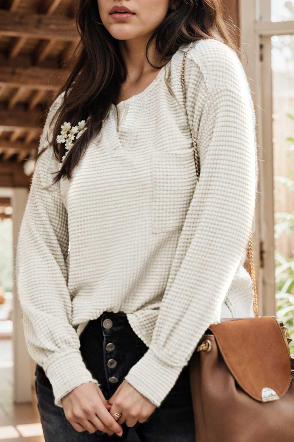 deep v neck long sleeve knitted sweater