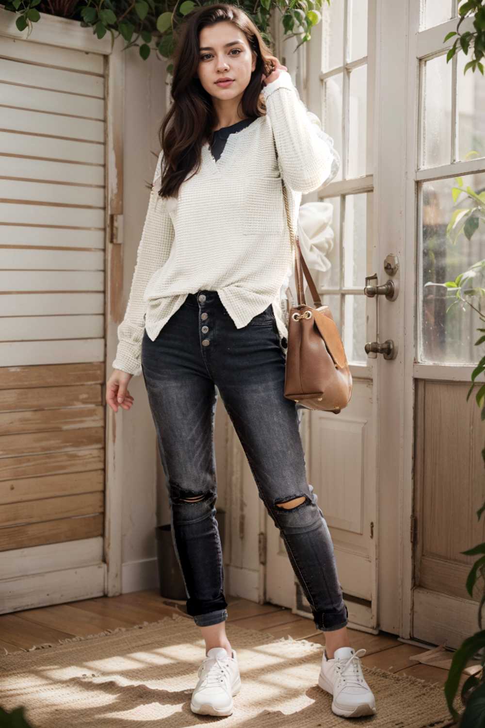 deep v neck long sleeve knitted sweater