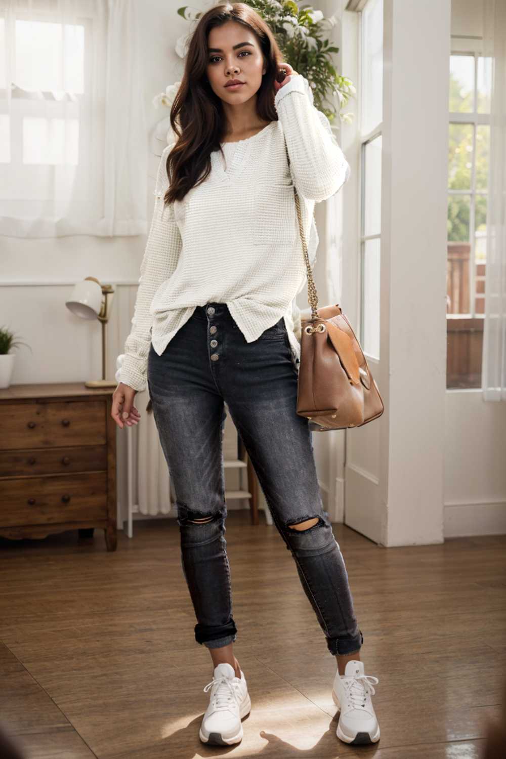 deep v neck long sleeve knitted sweater