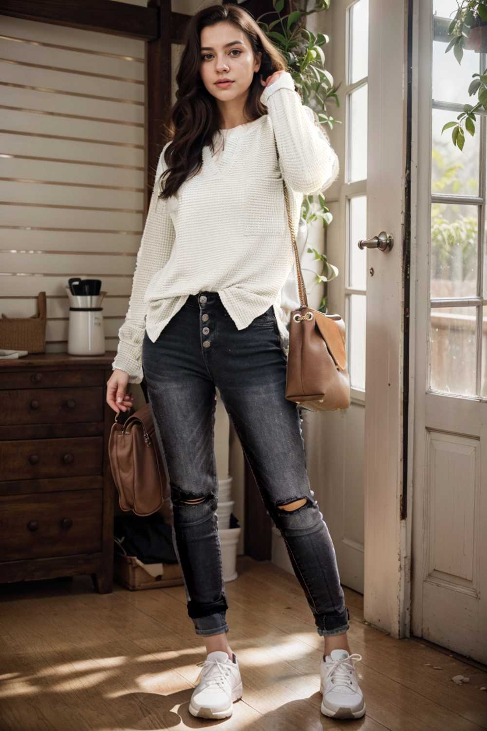 deep v neck long sleeve knitted sweater