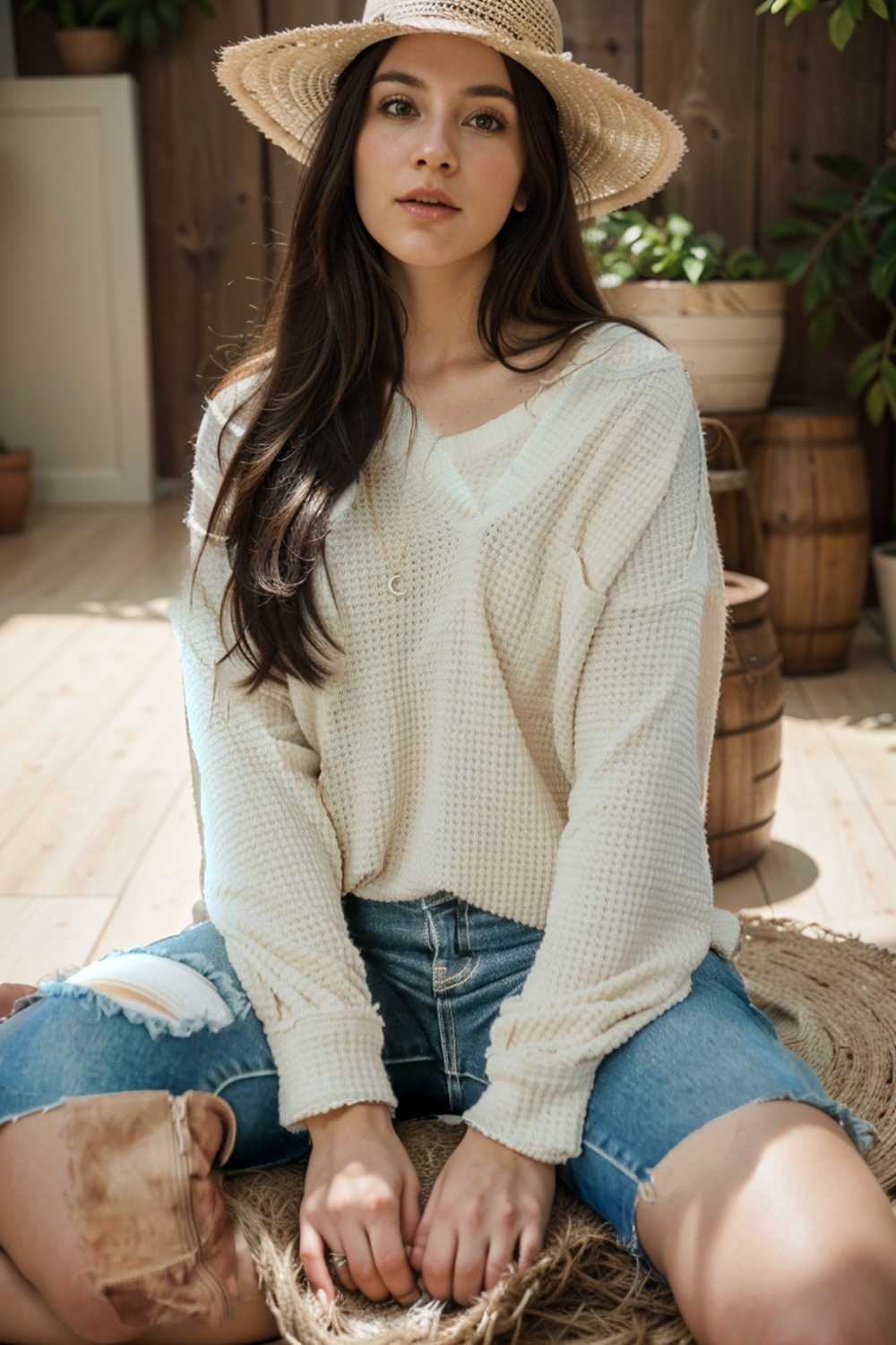 deep v neck long sleeve knitted sweater