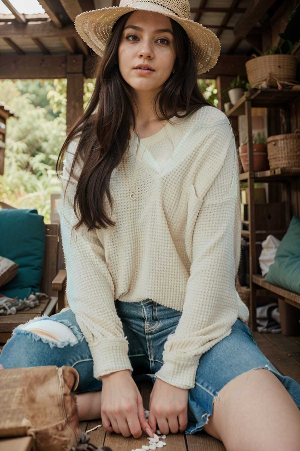deep v neck long sleeve knitted sweater