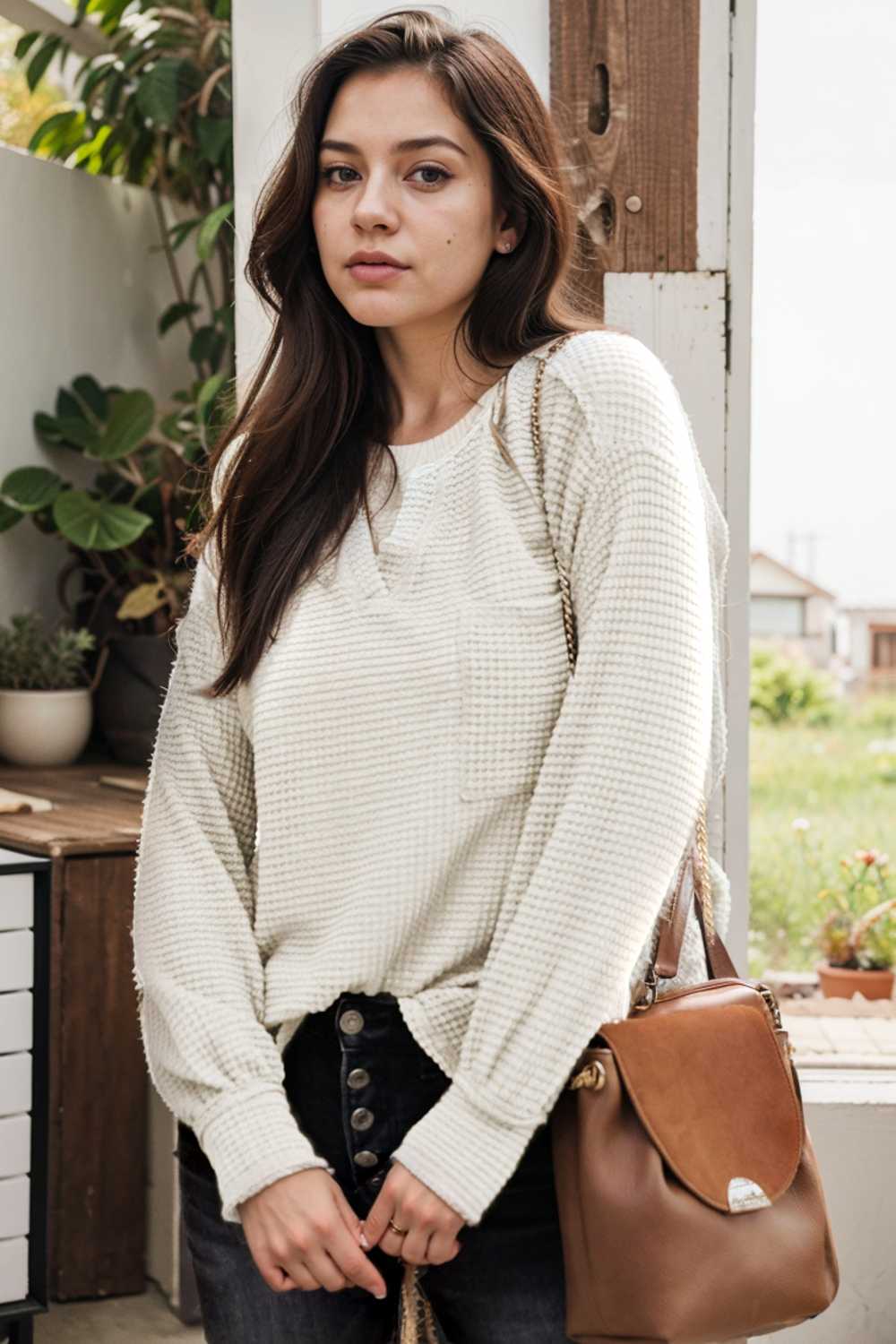 deep v neck long sleeve knitted sweater
