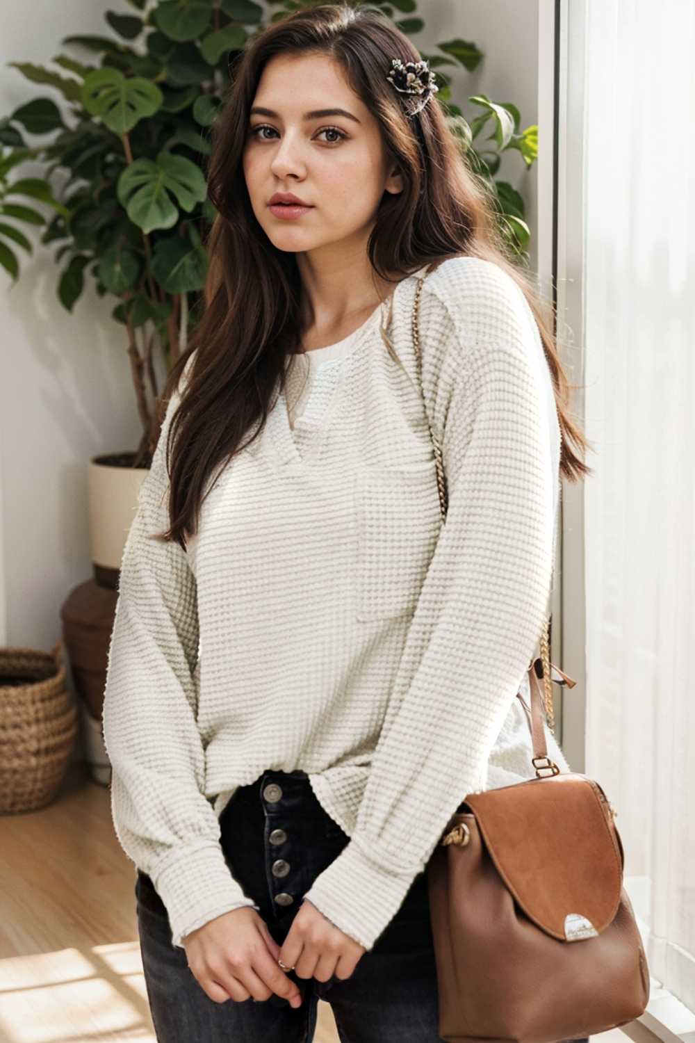 deep v neck long sleeve knitted sweater