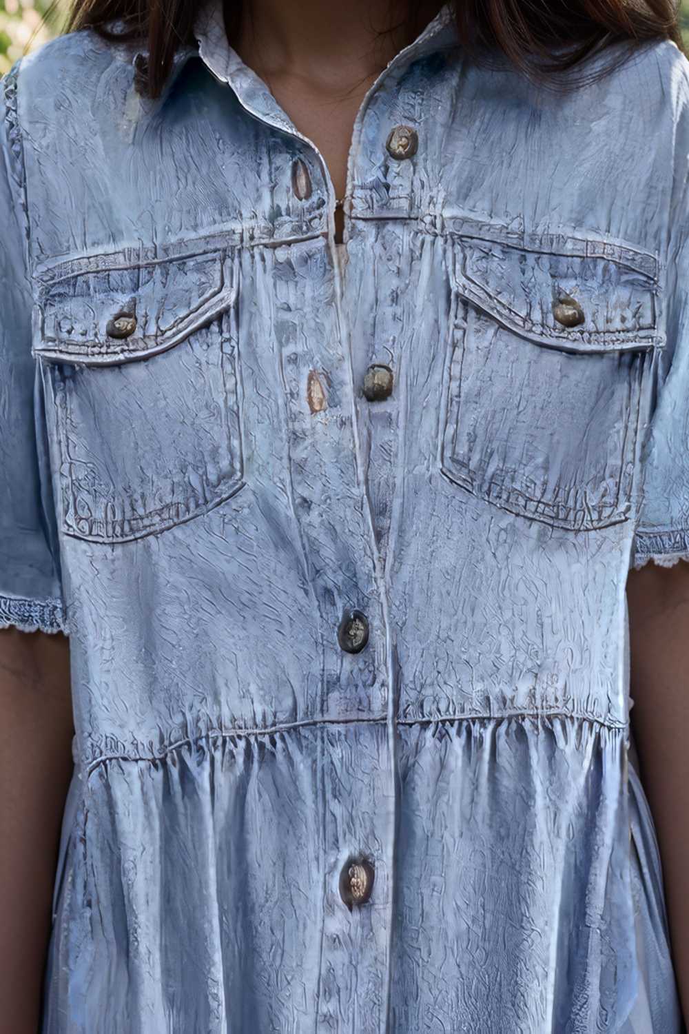 down loose short sleeve denim jean dress drop shoulder a line paneled peasant closed bateau v neck dress