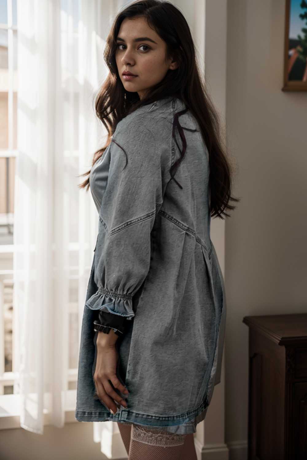 down loose short sleeve denim jean dress drop shoulder a line paneled peasant closed bateau v neck dress