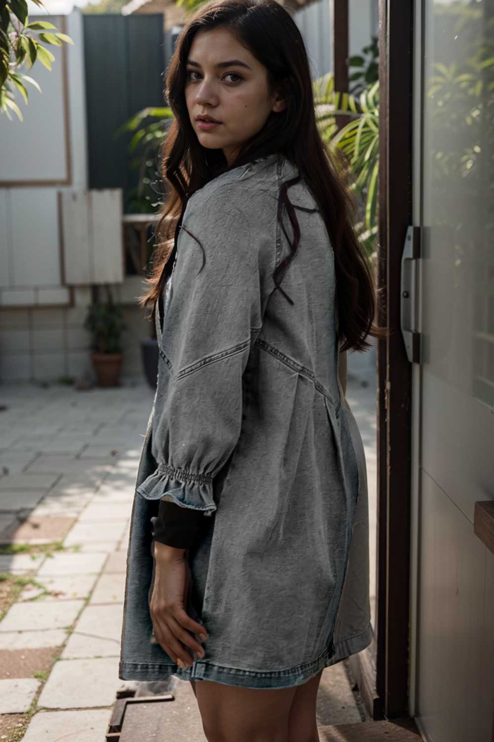 down loose short sleeve denim jean dress drop shoulder a line paneled peasant closed bateau v neck dress