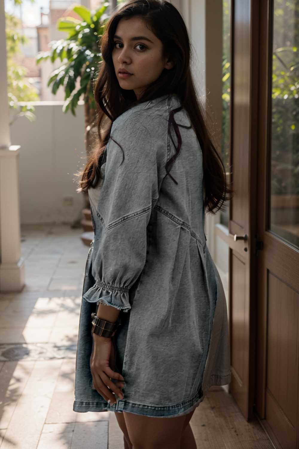 down loose short sleeve denim jean dress drop shoulder a line paneled peasant closed bateau v neck dress