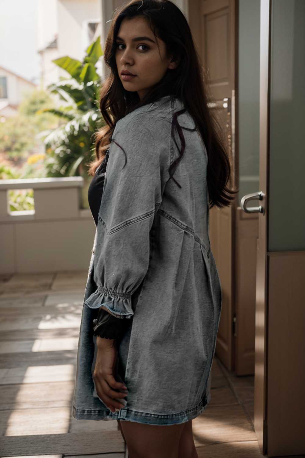 down loose short sleeve denim jean dress drop shoulder a line paneled peasant closed bateau v neck dress