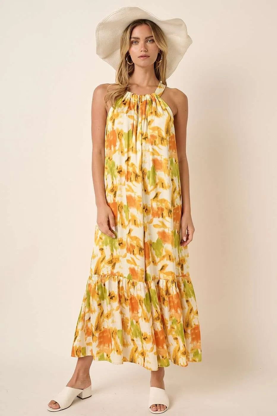 Wildflower Walk Halter Neck Satin Maxi Dress