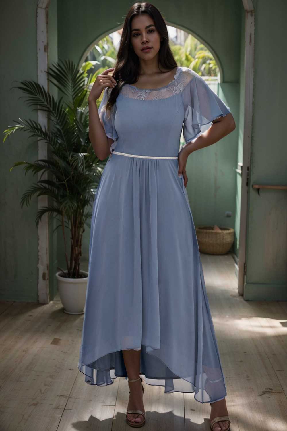 elegant boat neck a line midi dress for plus size women
