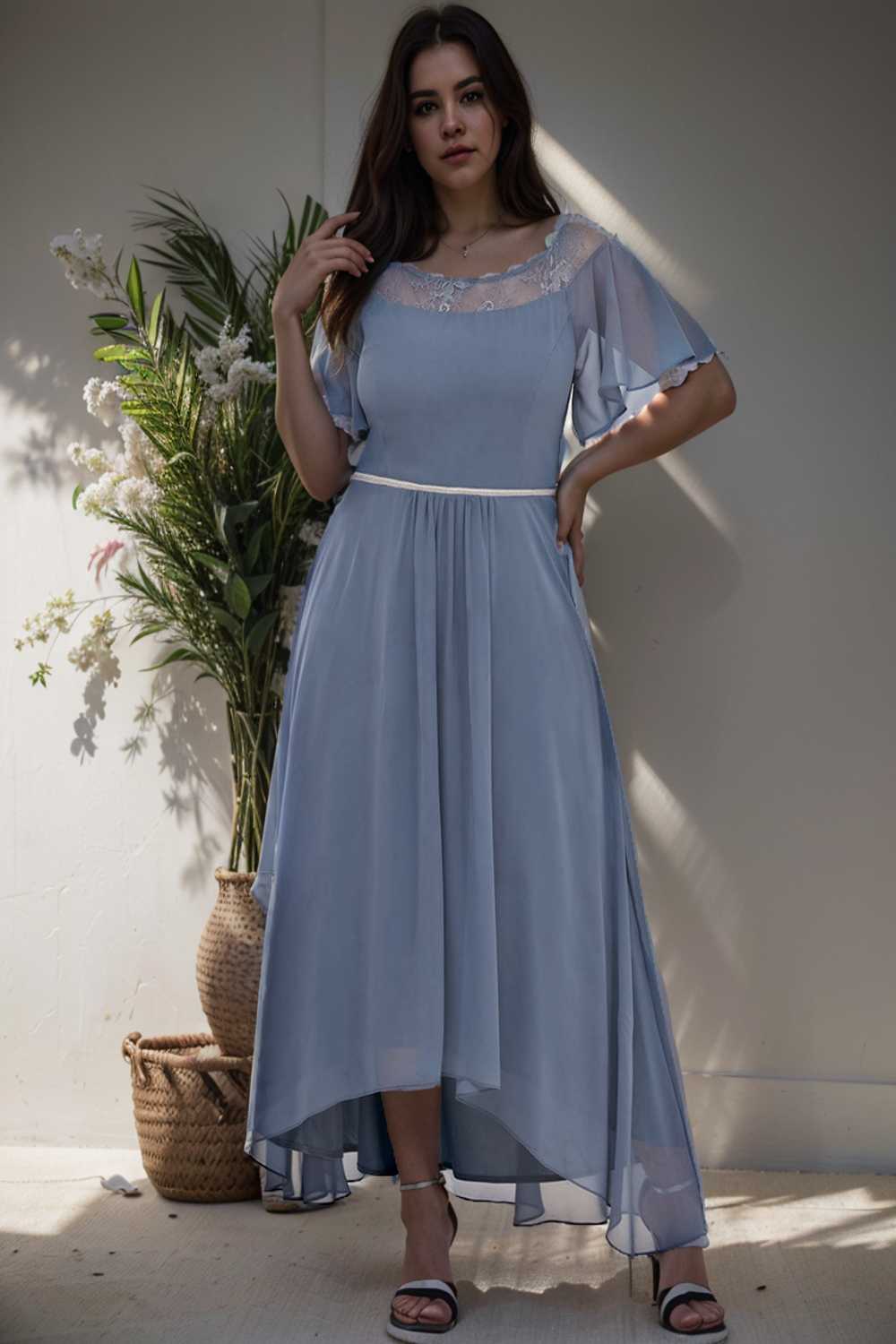 elegant boat neck a line midi dress for plus size women