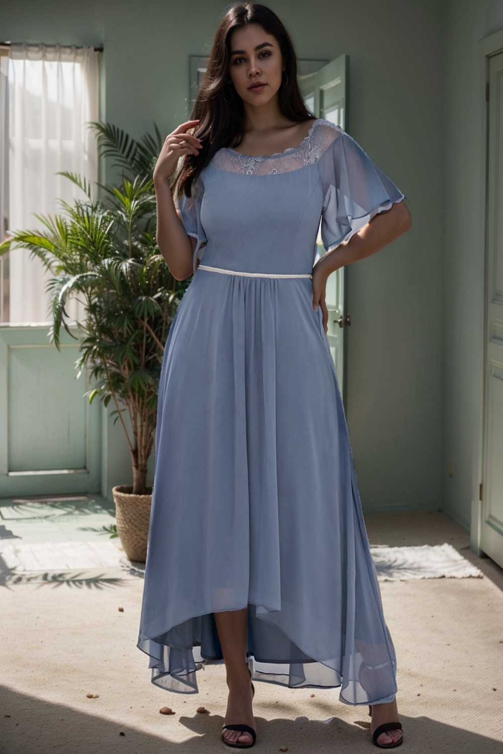elegant boat neck a line midi dress for plus size women