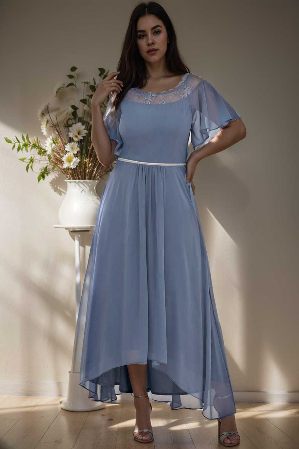 elegant boat neck a line midi dress for plus size women