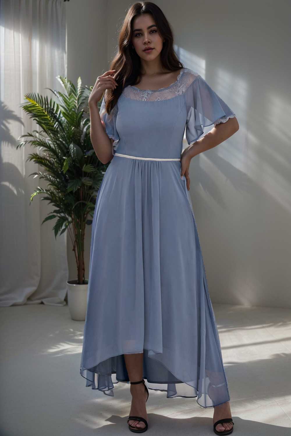 elegant boat neck a line midi dress for plus size women