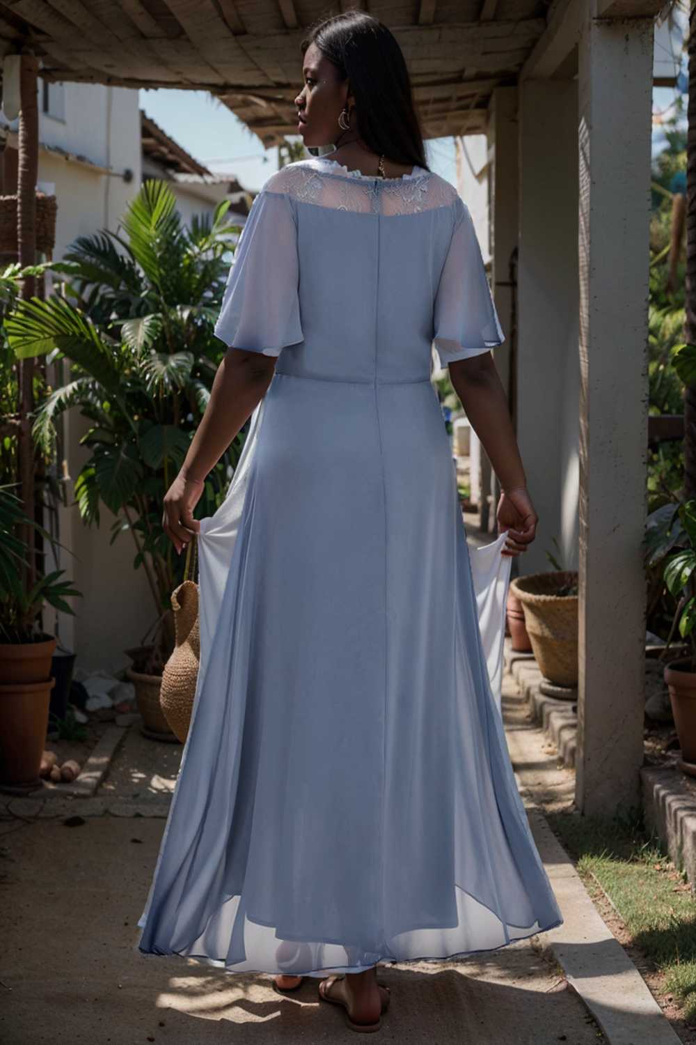 elegant boat neck a line midi dress for plus size women