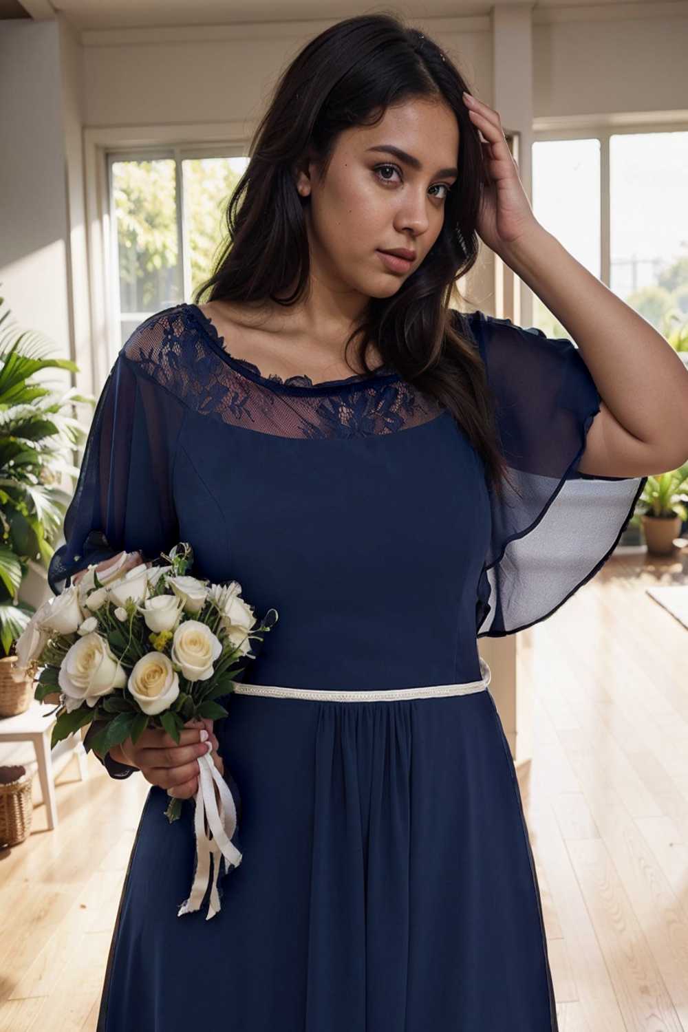 elegant boat neck a line midi dress for plus size women