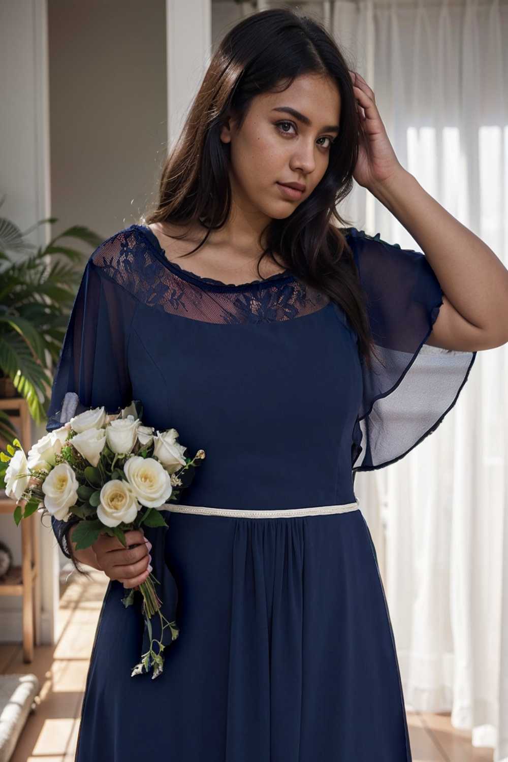 elegant boat neck a line midi dress for plus size women