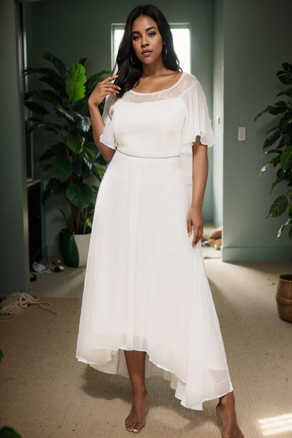 elegant boat neck a line midi dress for plus size women