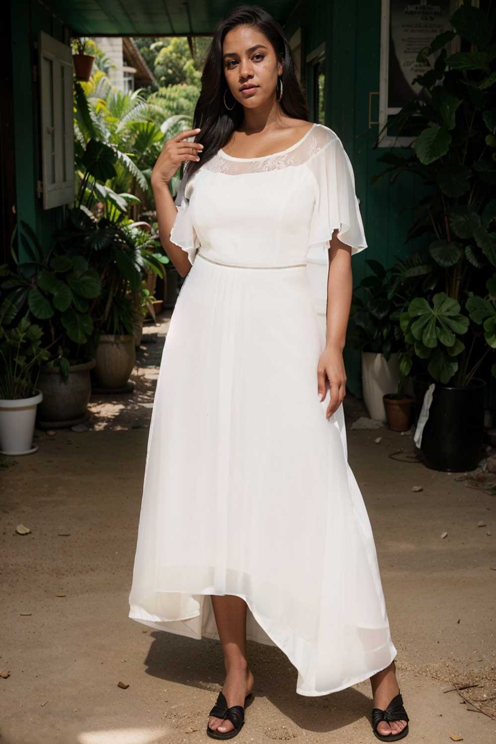 elegant boat neck a line midi dress for plus size women