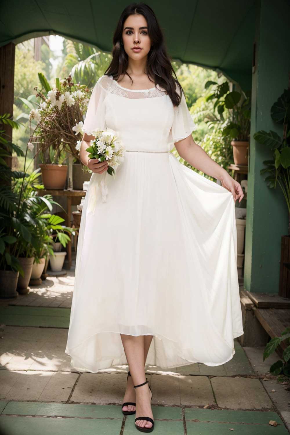 elegant boat neck a line midi dress for plus size women